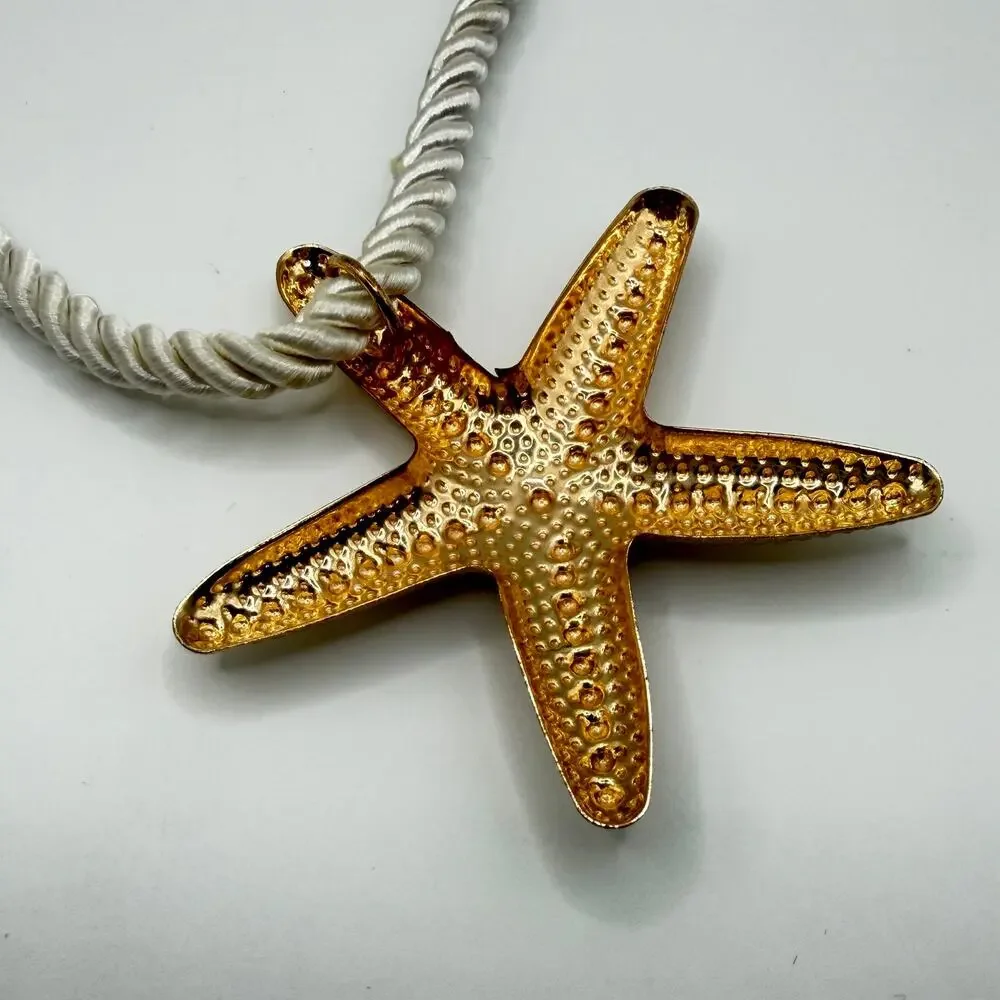 Gold Starfish Pendant Nautical Rope Statement Necklace
